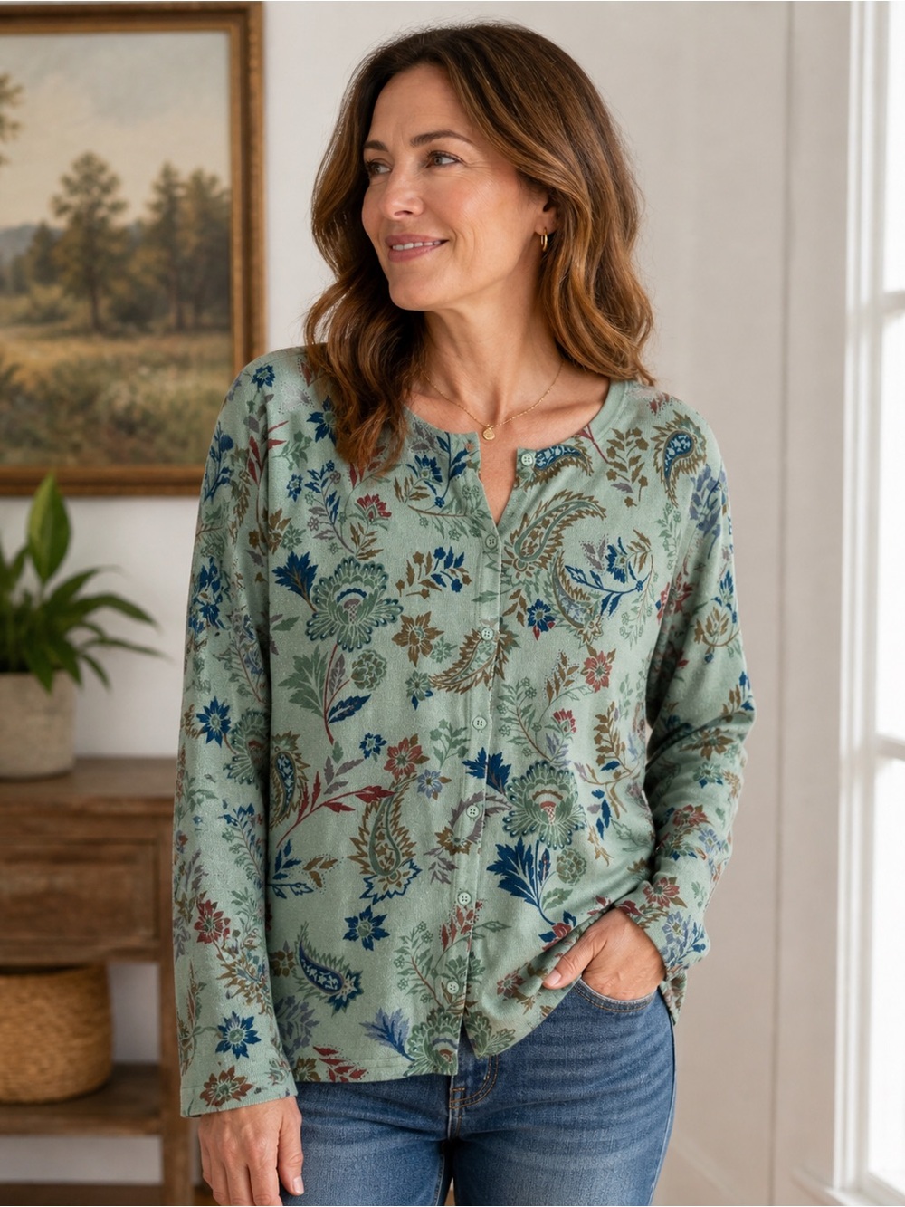CJ Banks Mint Green Floral Paisley Cardigan